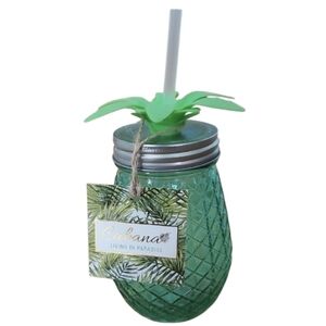 Cabana‎ NWT Green Scored Glass Pineapple Sipper Jar